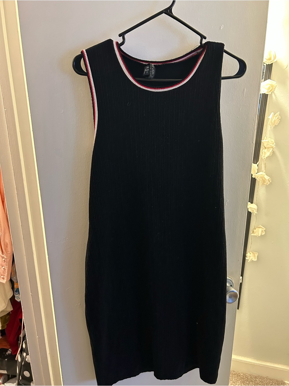 Forever 21 Black Sleeveless Ribbed Knit Dress with Pink/White Trim